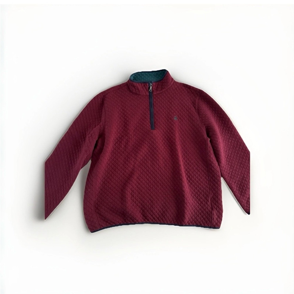 Mens BROOKS BROTHERS Quilted Pullover 1/3 Zipper Burgundy/Green, XL